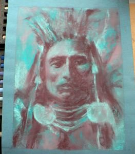 Original study I did of "Medicine Crow" in blues and purples and whites. 13x19 inches