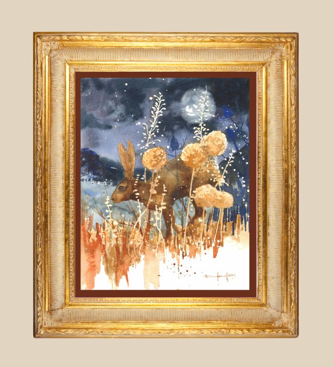"Running Against the Moon" original watercolour painting - 8x10 inches